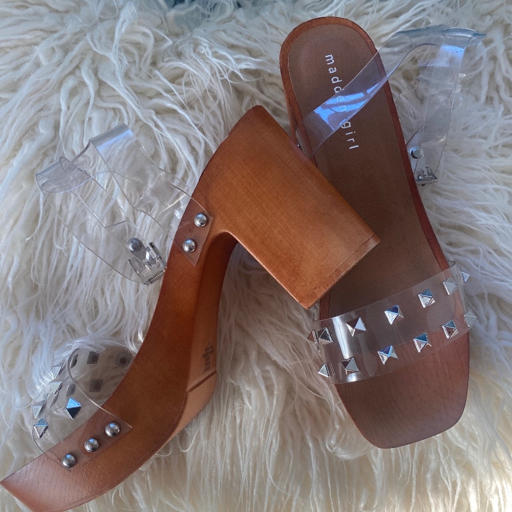 Madden girl studded lucite ankle strap platforms